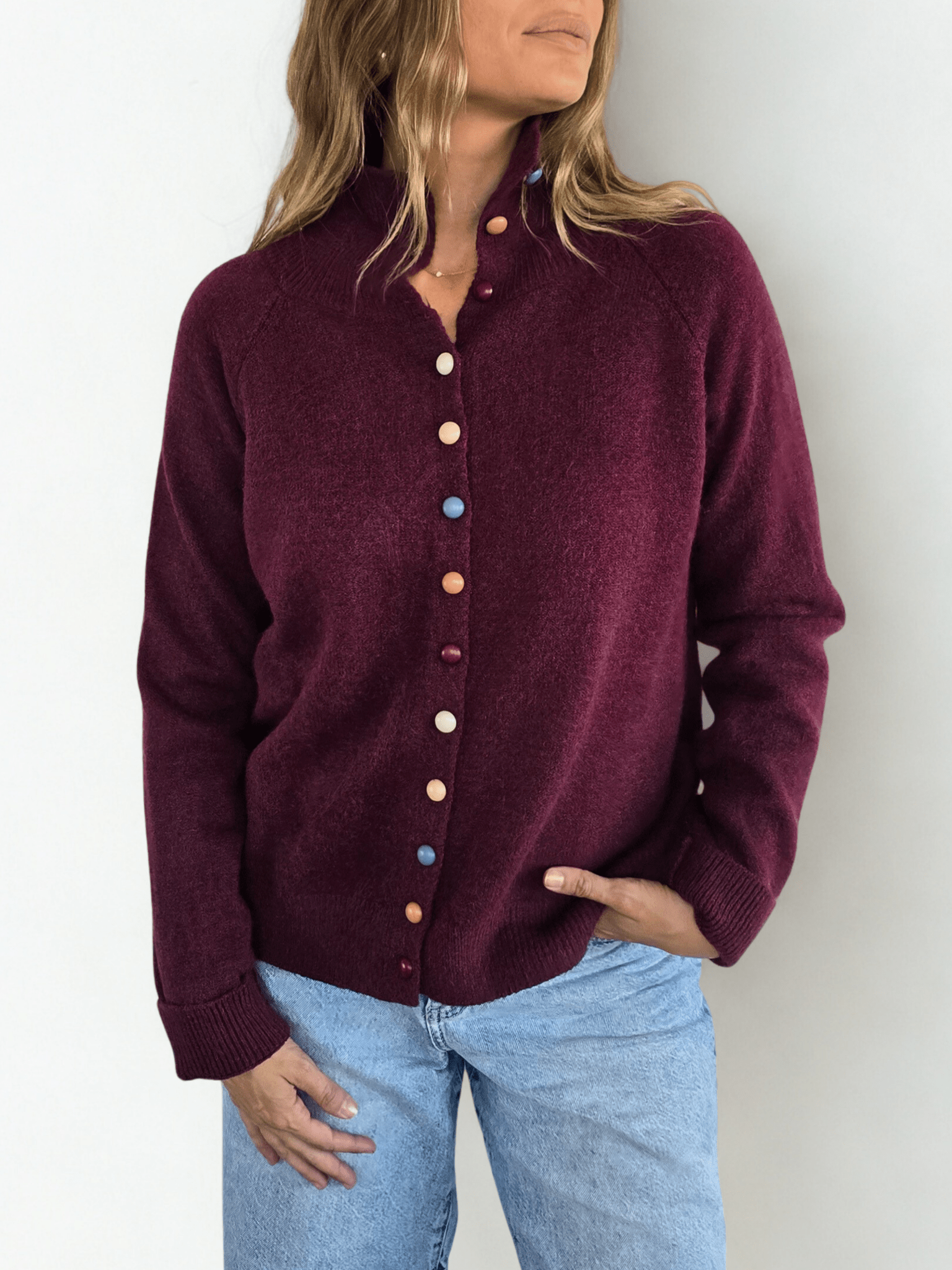 Chaleco con Botones de Colores, color Burdeo