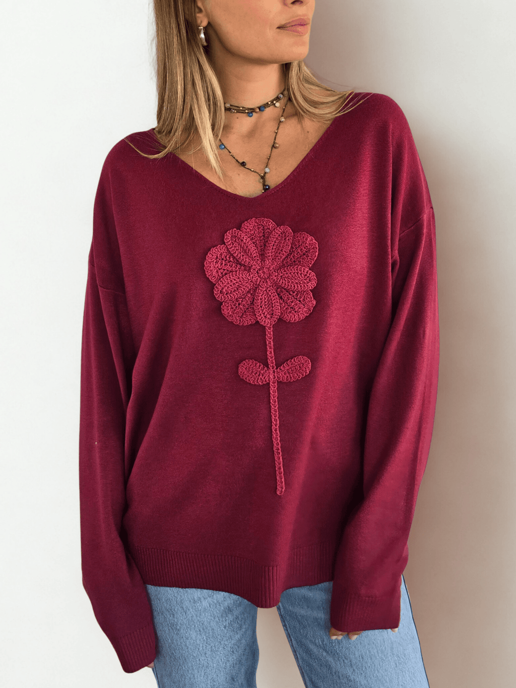 Sweater Flor, color Burdeo