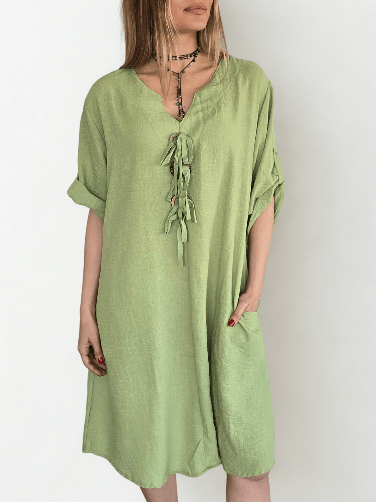 Vestido Tres Botones, color Pistacho