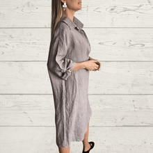 Cargar imagen en el visor de la galería, Vestido de lino Italiano, color Taupe
