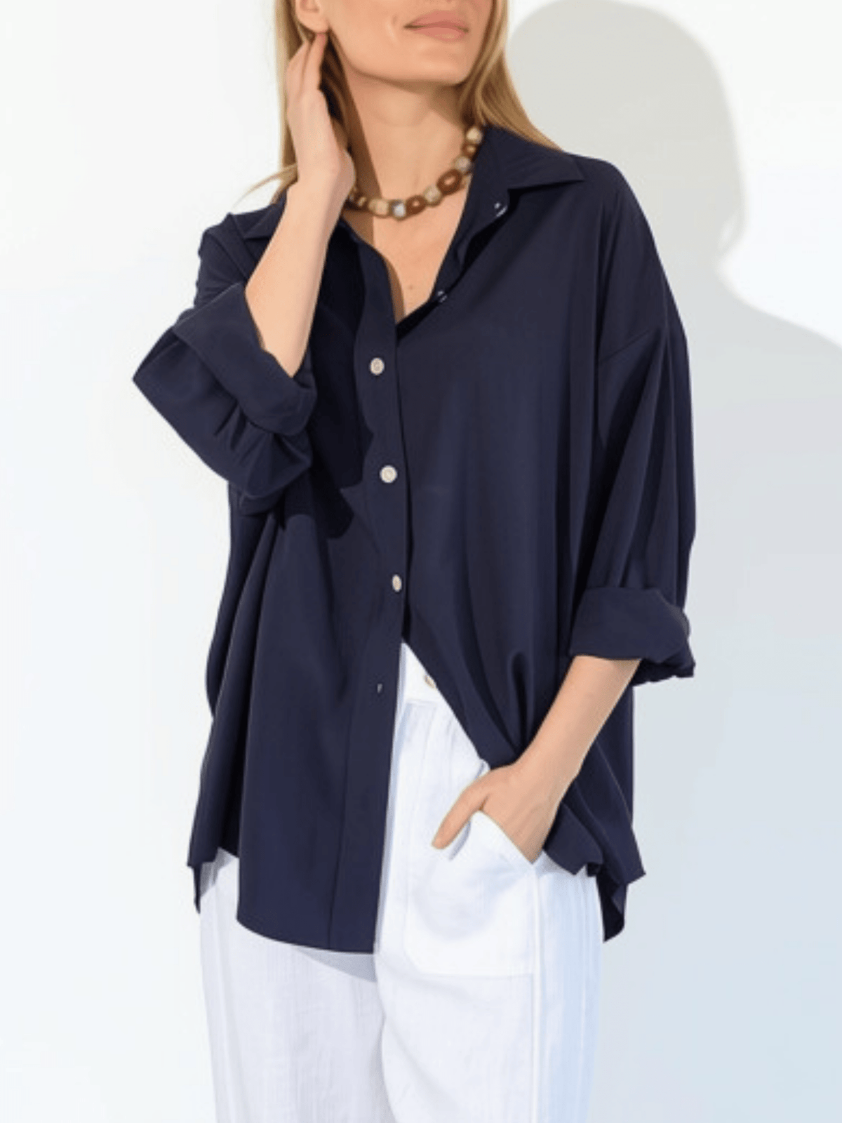 Blusa Tencel, color Azul Marino
