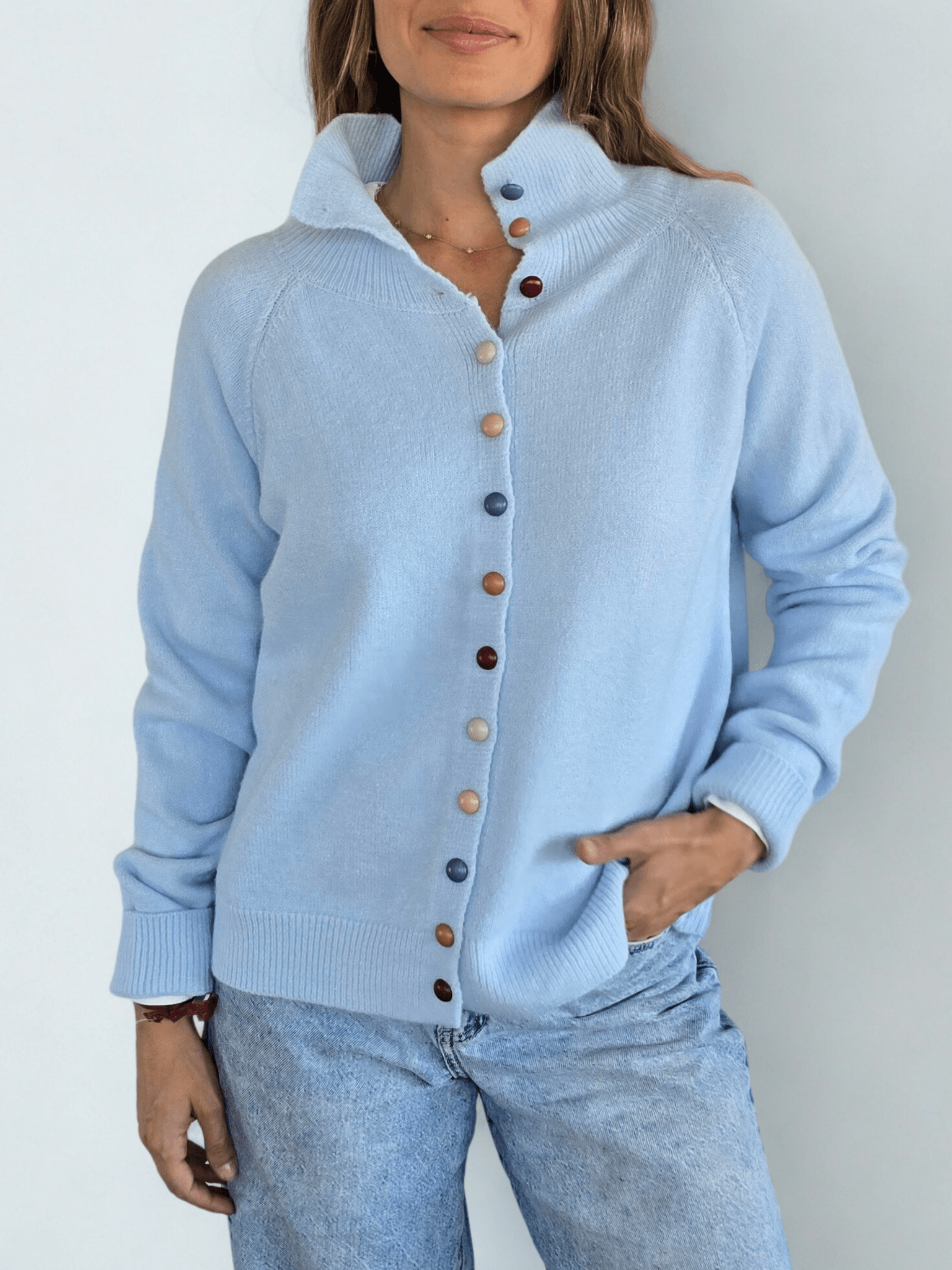 Chaleco con Botones de Colores, color Celeste