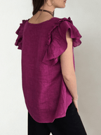 Blusa Italiana 100%Lino, Mangas Irregulares, color Magenta