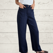 Cargar imagen en el visor de la galería, Pantalón 100% Lino Italiano dos bolsillos, color Azul Marino

