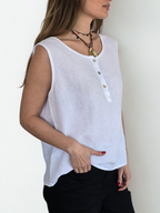 Blusa Italiana 100% Lino, sin mangas, color Blanco