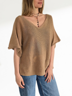 Sweater Italiano Manga 3/4, color Tostado