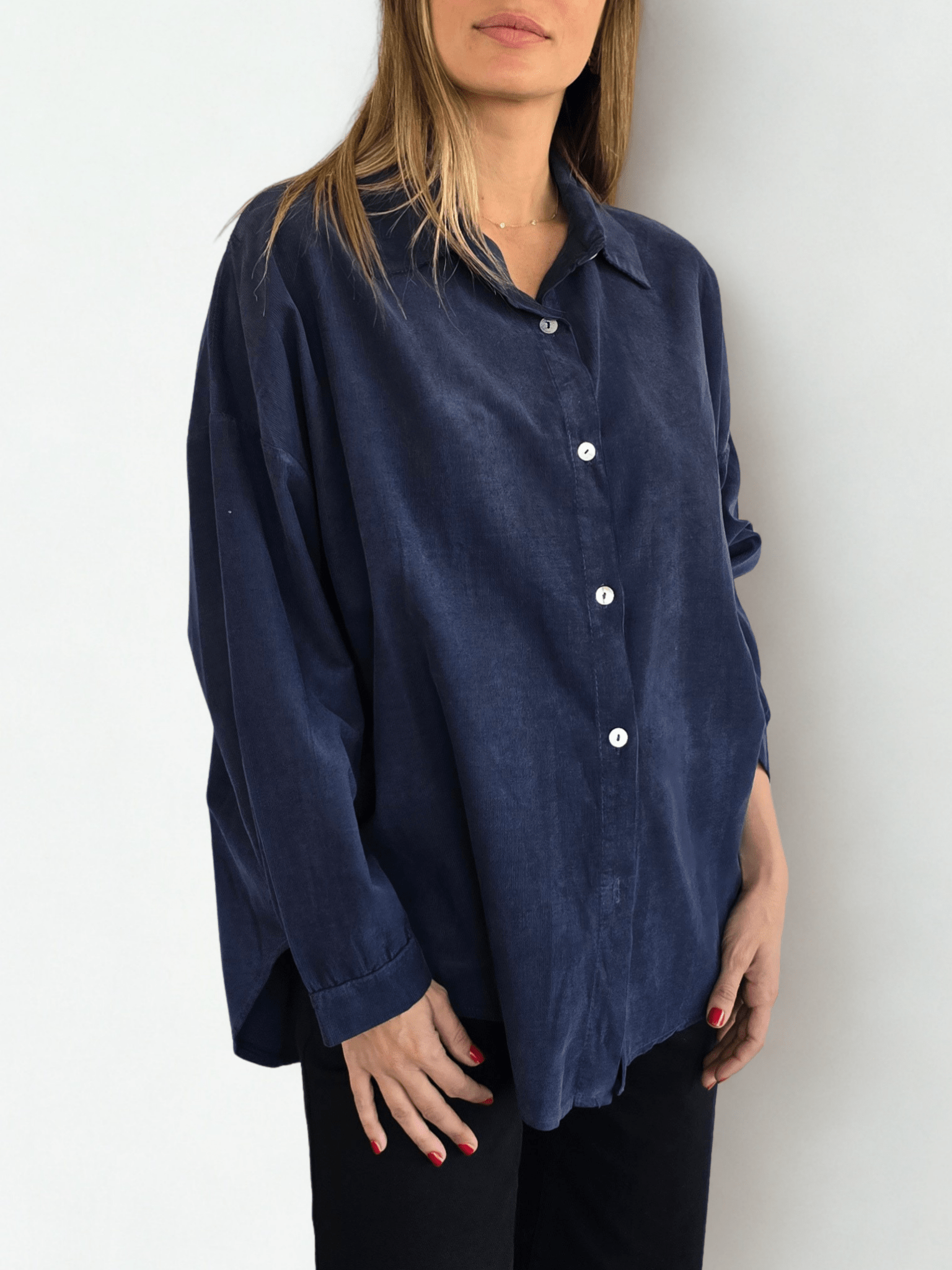 Blusa Italiana cotelé mil rayas, color Azul Marino