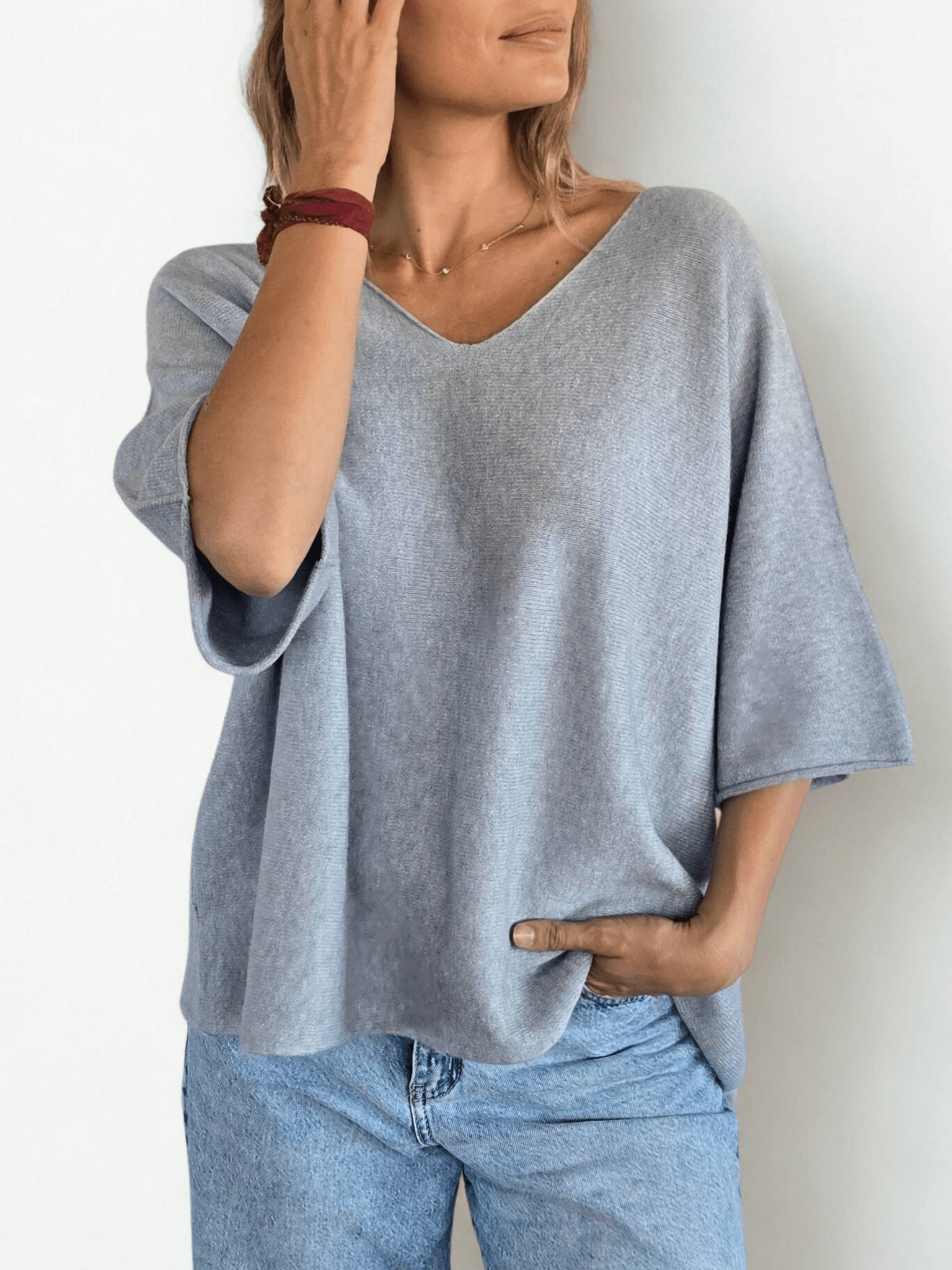 Sweater Italiano Manga 3/4, color Gris