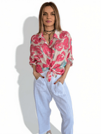 Blusa Estampada Flores, Tonos Rosados