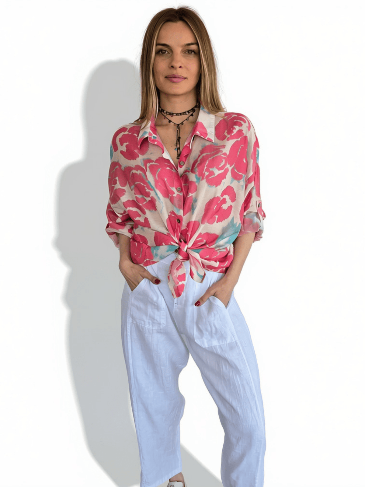 Blusa Estampada Flores, Tonos Rosados