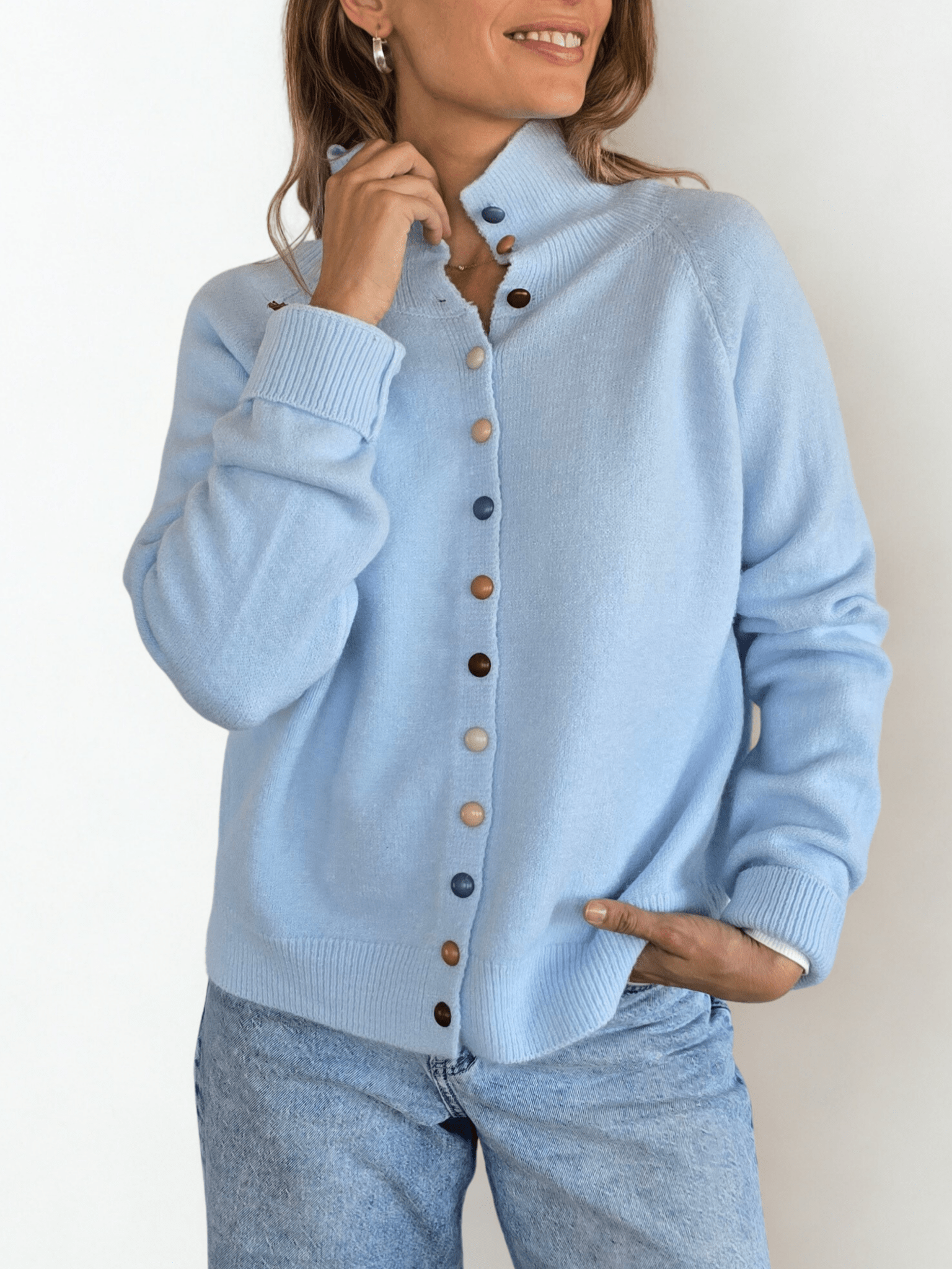 Chaleco con Botones de Colores, color Celeste