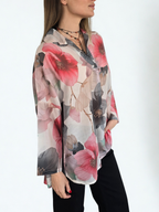 Blusa Italiana Estampada, colores Gris con Rojo
