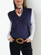 Sweater Sin Mangas escote en V, color Azul Marino