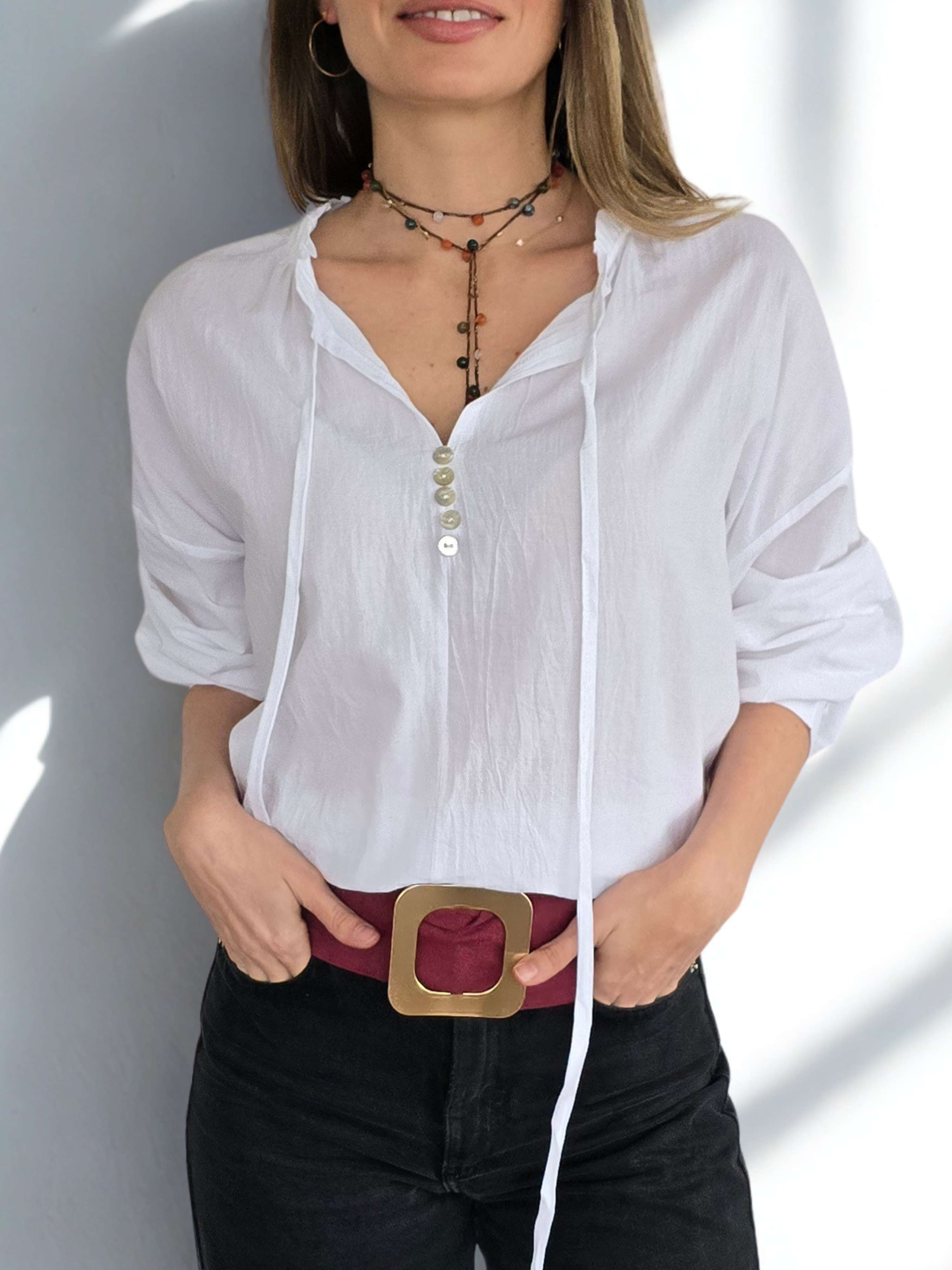 Blusa con Tiritas, color Blanco