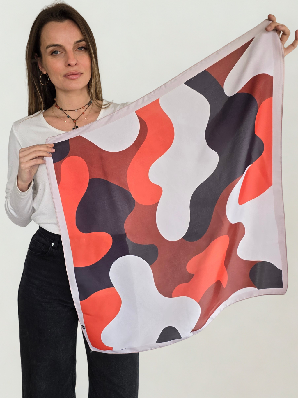 Pañuelo Estampado, Guinda con Rosado