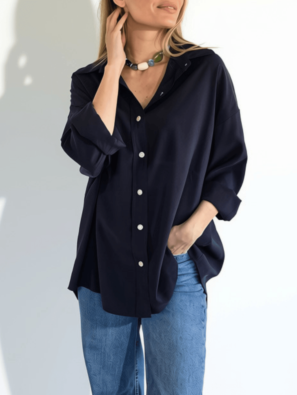 Blusa Tencel, color Azul Marino