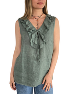 Blusa Italiana 100% Lino Vuelos, color Verde