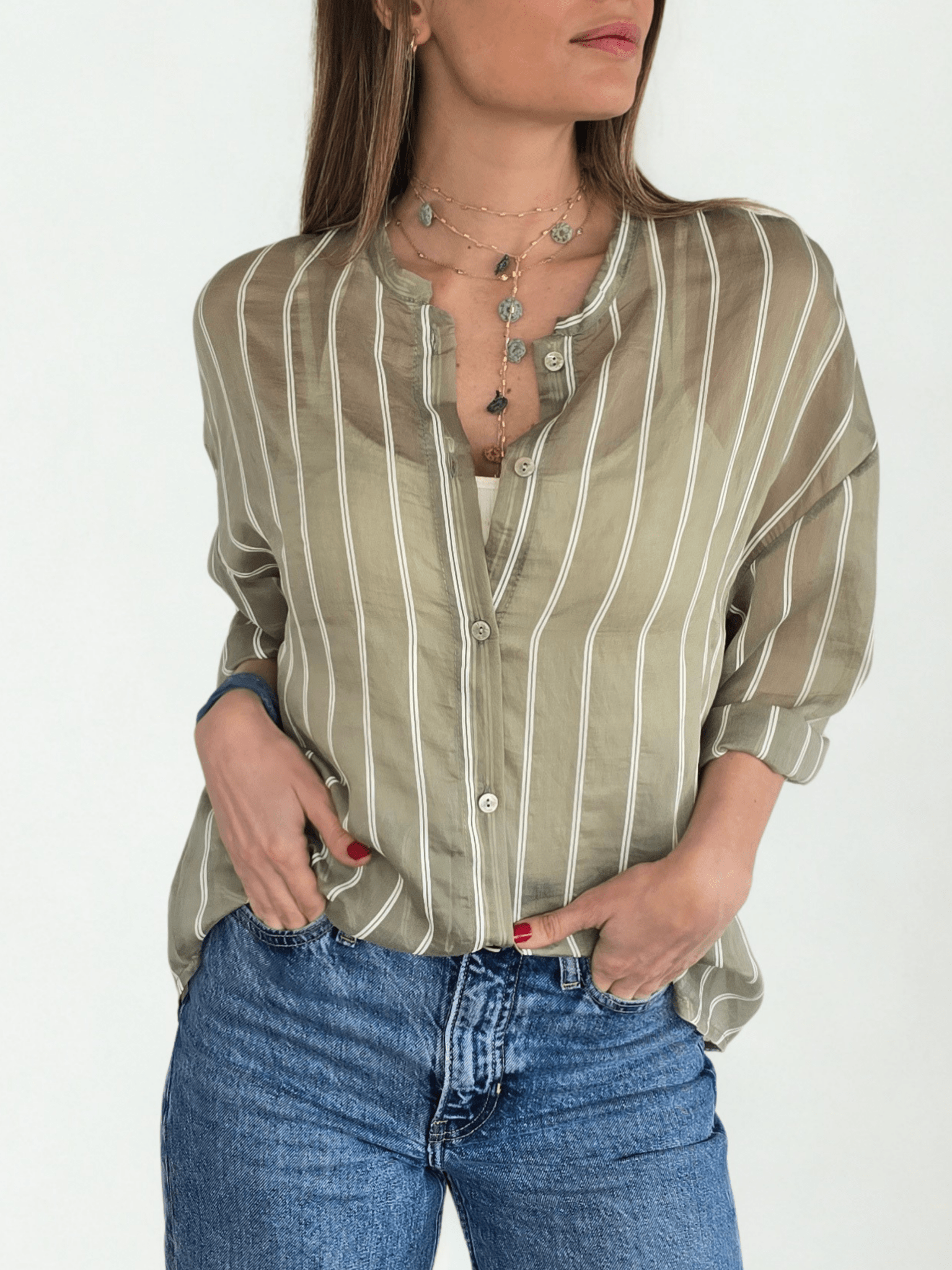 Blusa Italiana Rayada, fondo Verde