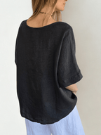 Blusa Italiana 100% Lino dos Bolsillos, color Gris