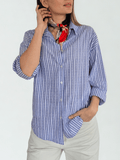 Blusa Italiana Rayada, color Azul con Blanco