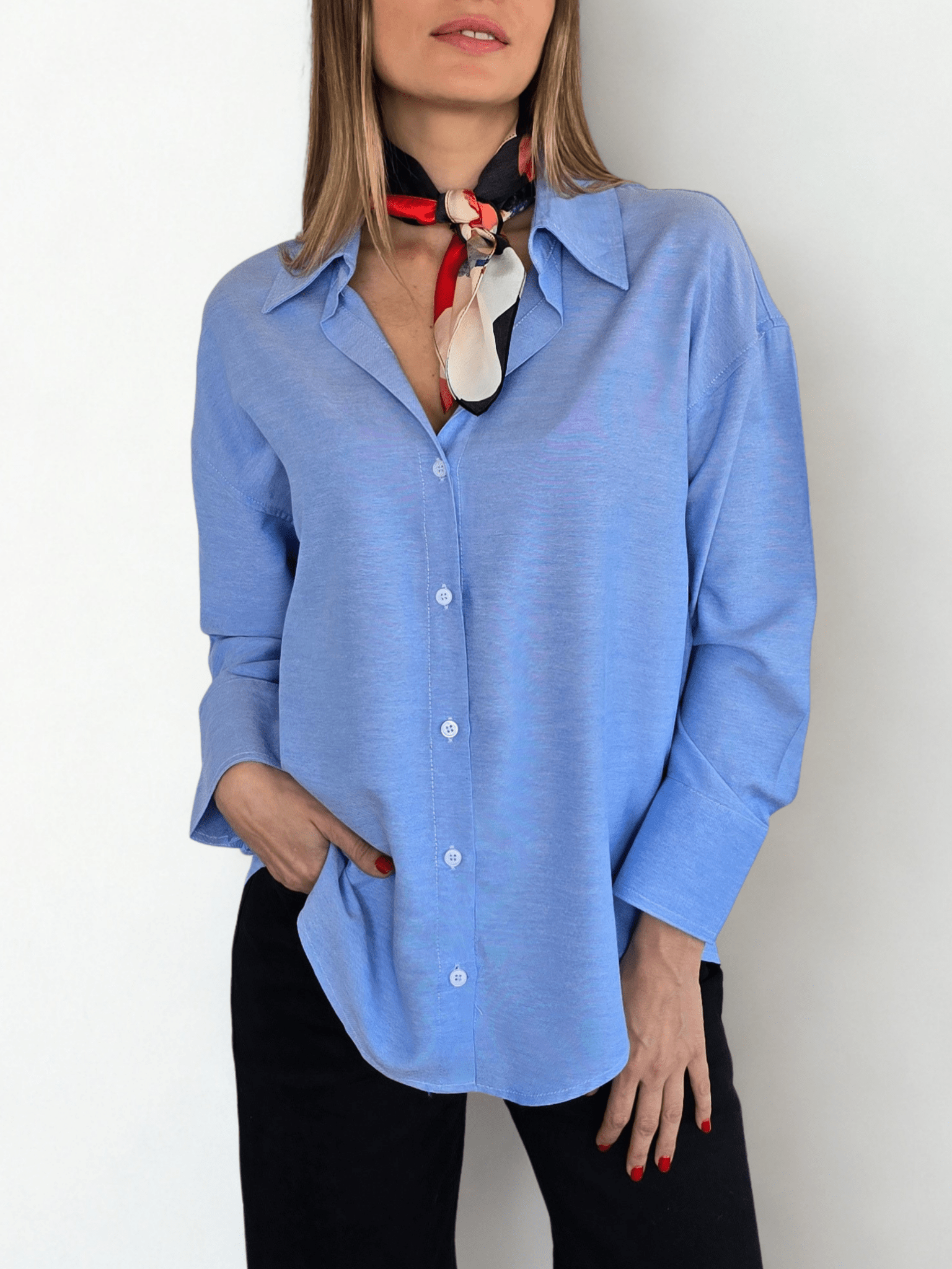 Blusa Escote en V, color Celeste