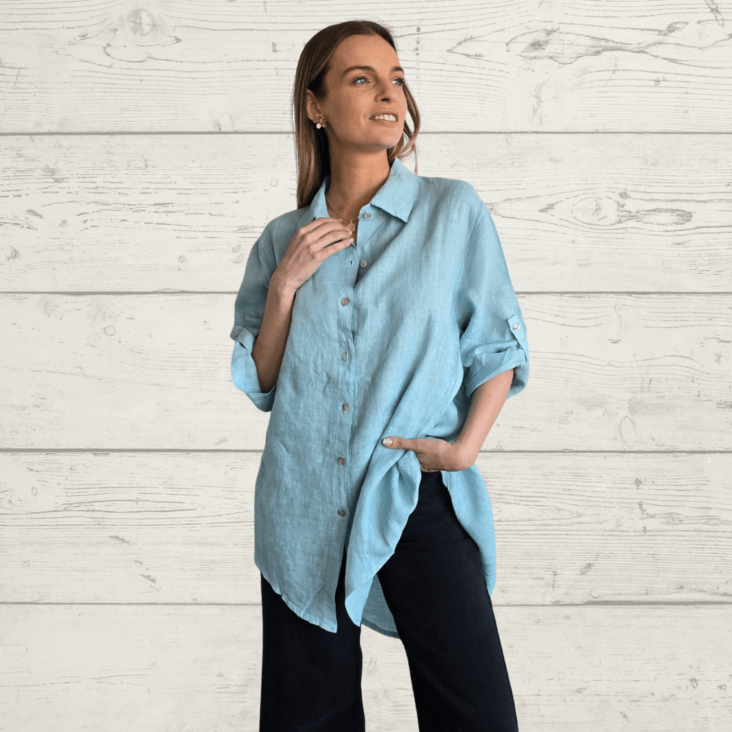 Blusa 100% lino Italiano, color Verde Menta