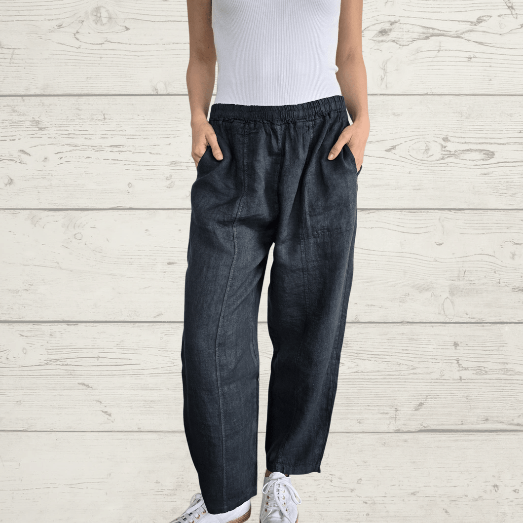 Pantalón de lino Italiano dos bolsillos, color Gris