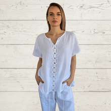 Cargar imagen en el visor de la galería, Blusa 100% Lino Italiano Bordada, color Blanco

