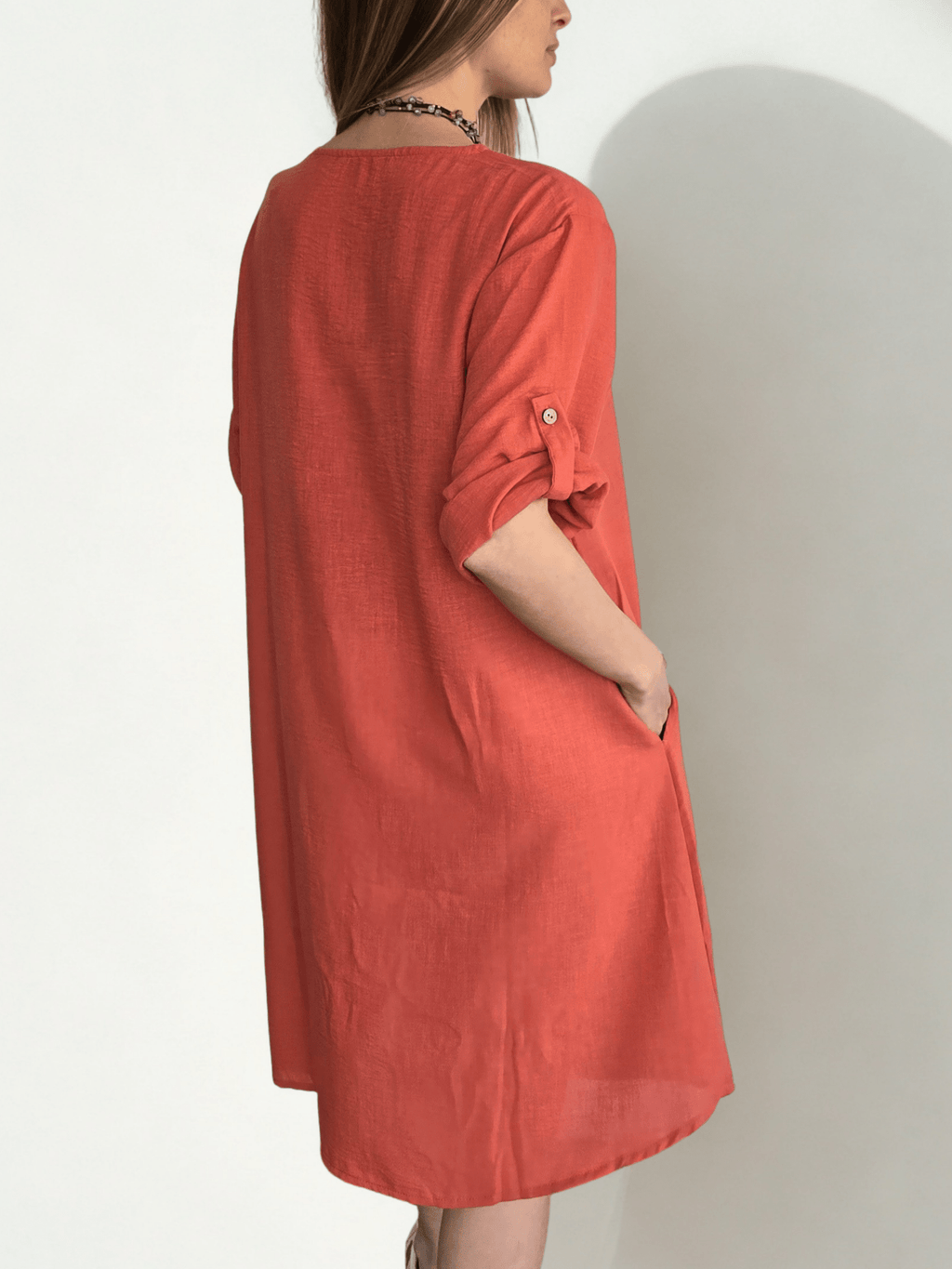 Vestido Tres Botones, color Terracota