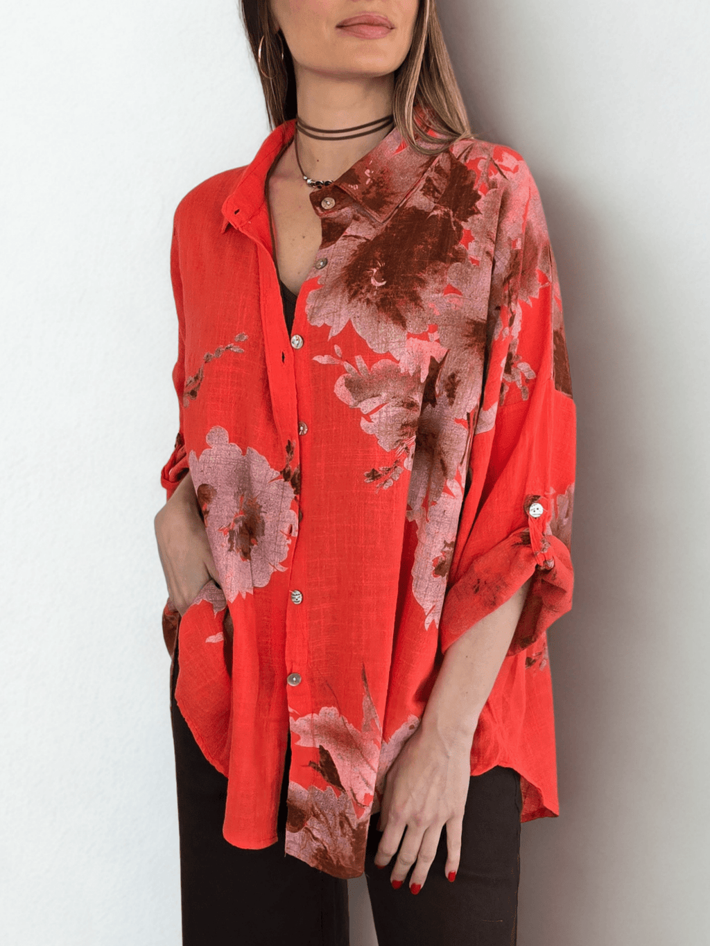 Blusa Estampada, fondo Coral