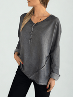 Sweater polerón Teñido con Desflecado, color Gris