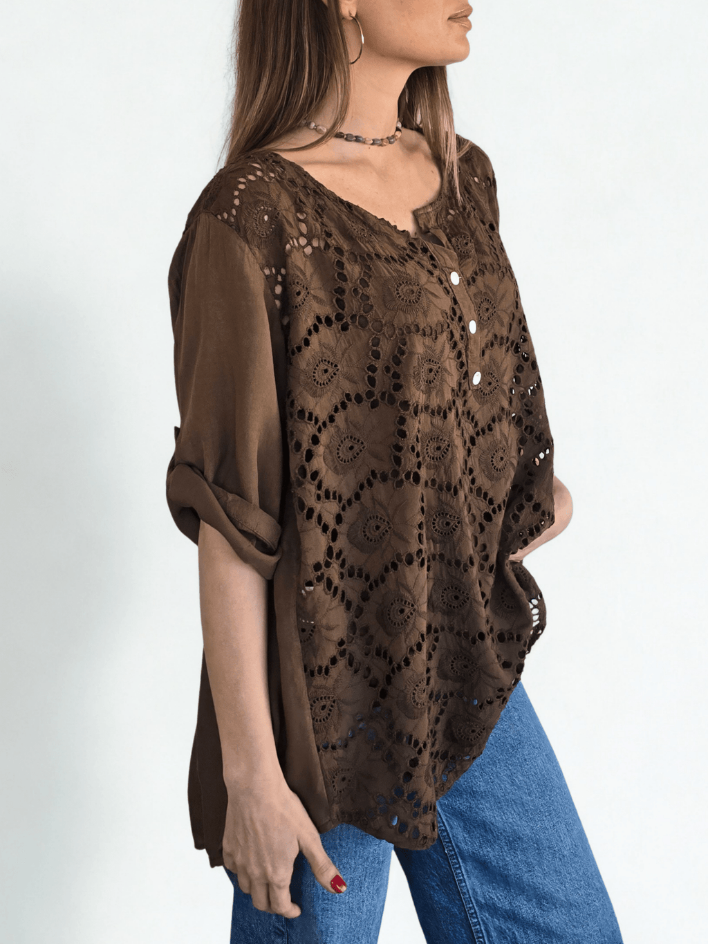 Blusa Italiana Macramé, color Chocolate
