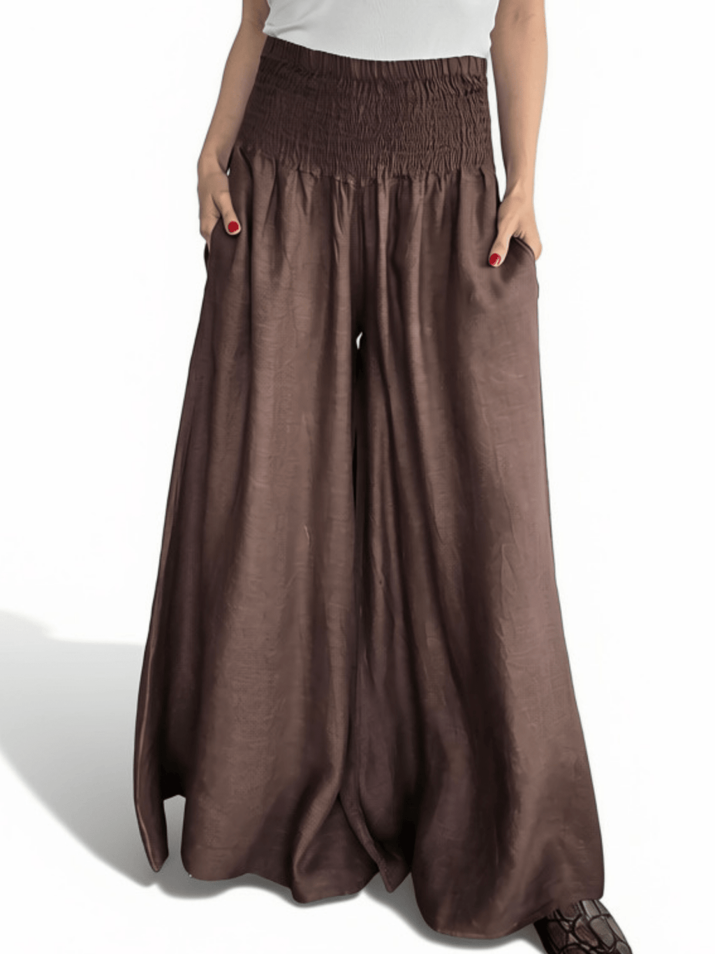Pantalón Palazzo Italiano 100% Lino, color Chocolate