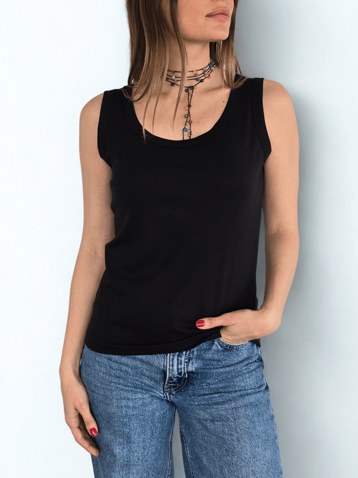 Polera Básica Sin Mangas, color Negro