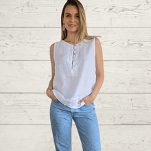 Cargar imagen en el visor de la galería, Blusa de Lino Italiano botoncitos, color Blanco

