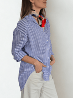 Blusa Italiana Rayada, color Azul con Blanco