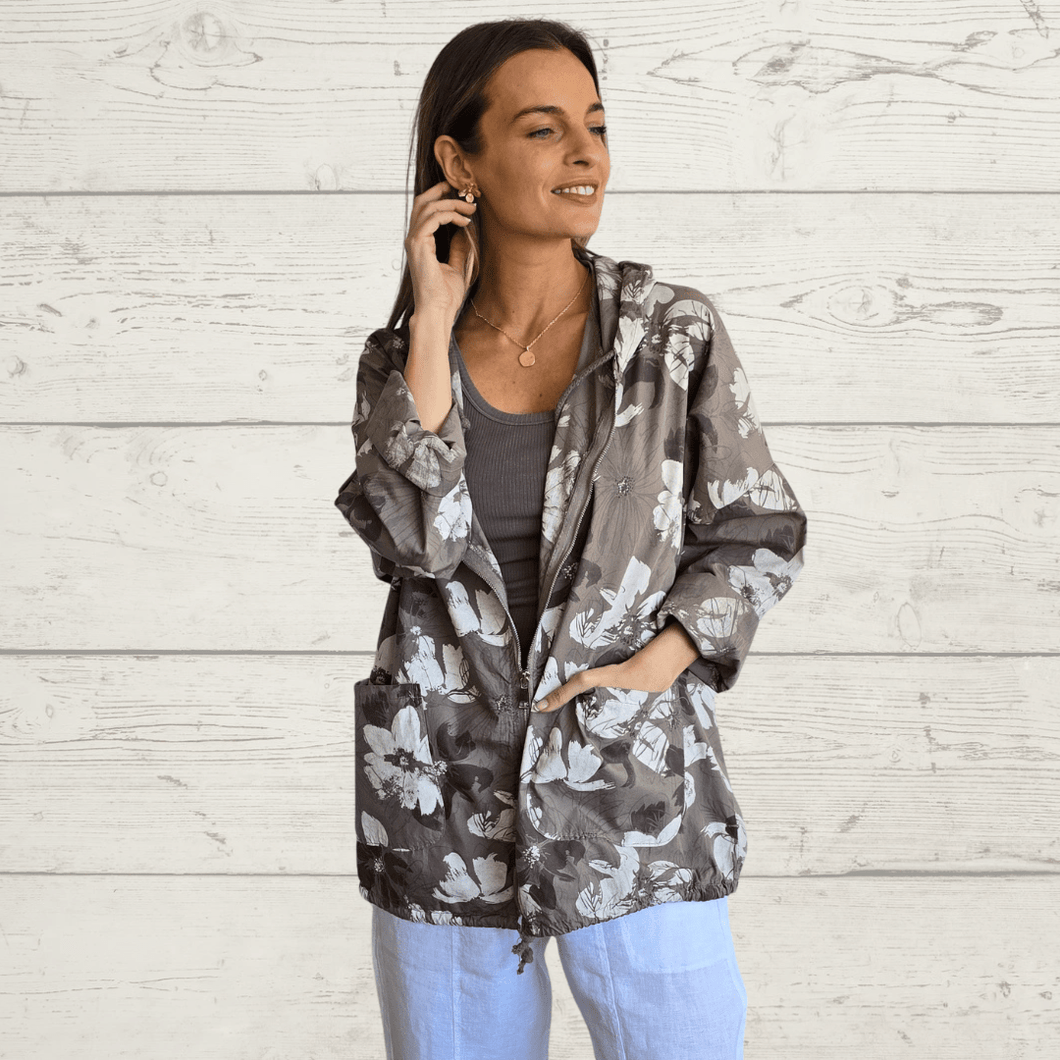 Chaqueta Italiana estampada, fondo Chocolate