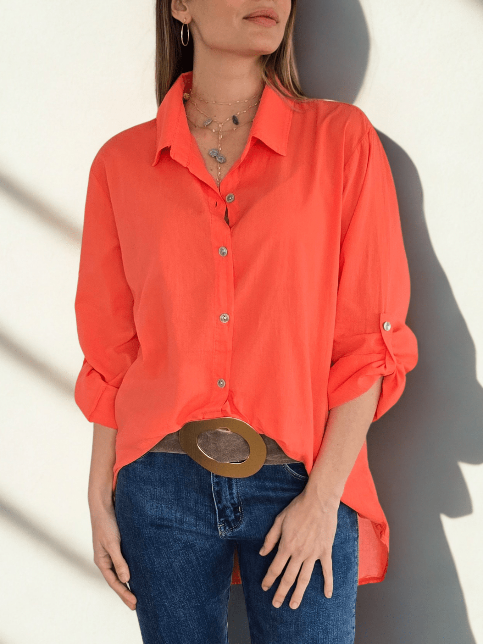 Blusa Italiana 100% Algodón, color Coral