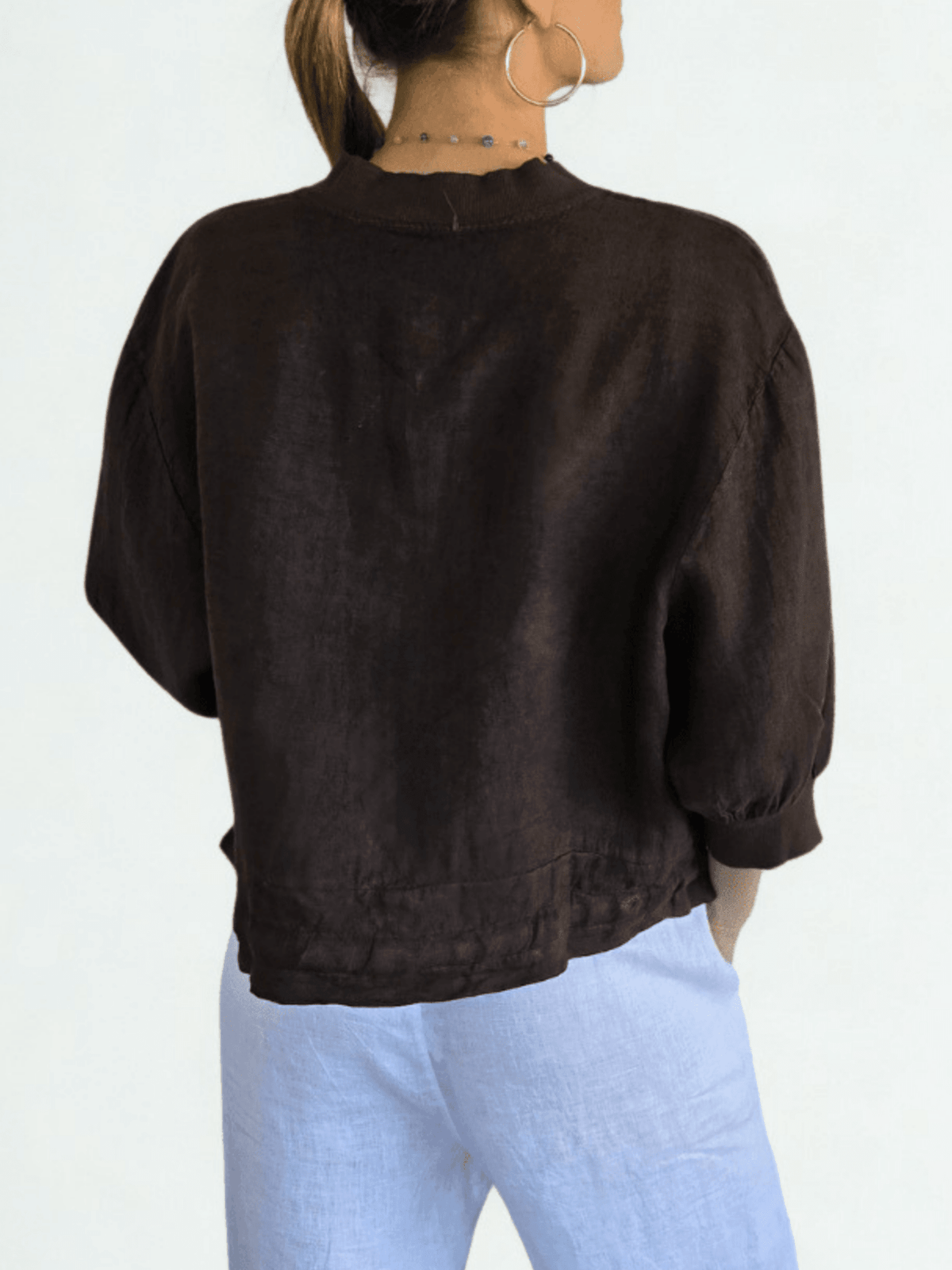 Chaqueta Bomber Italiana 100% Lino, color Chocolate