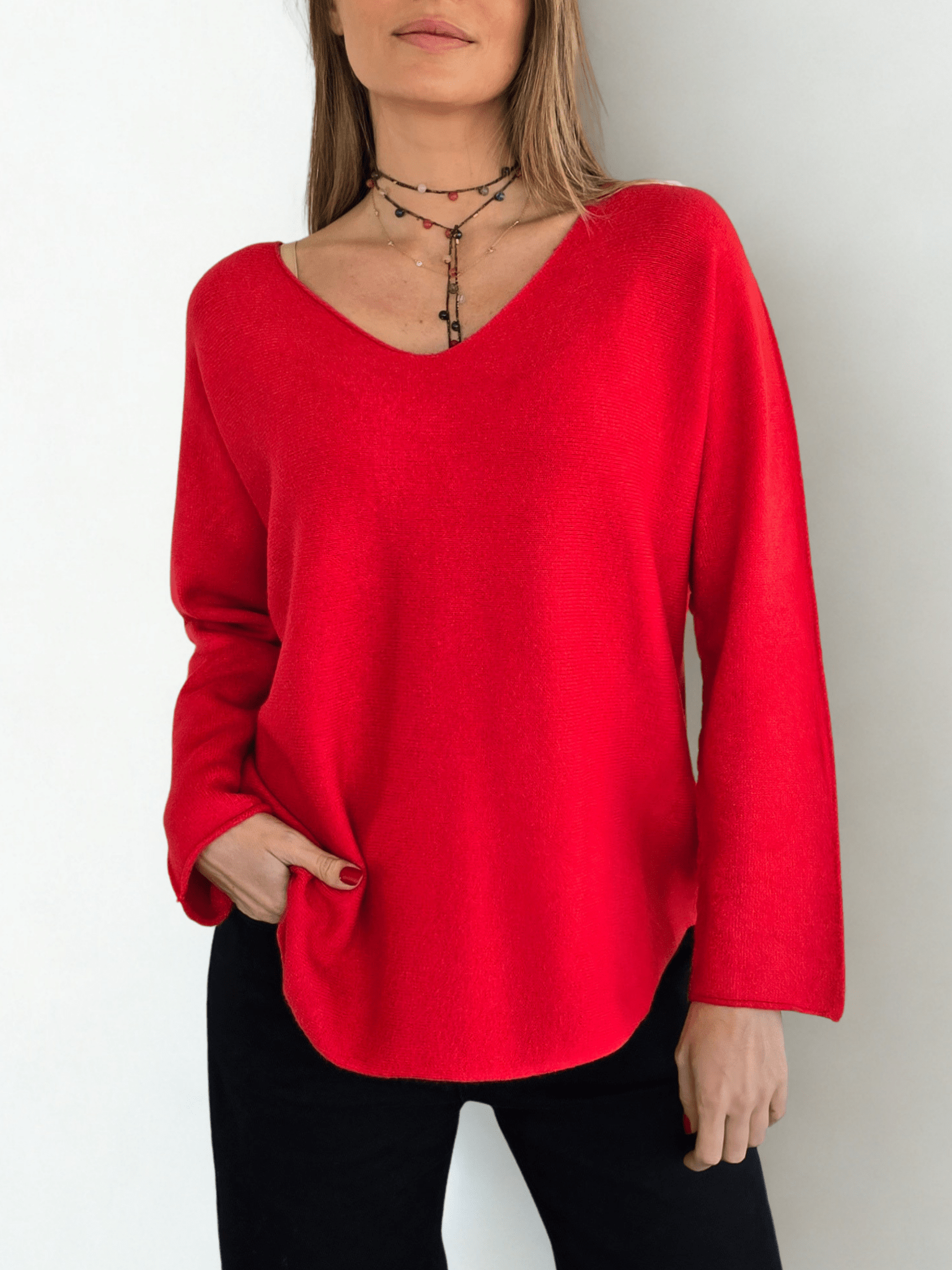 Sweater Italiano escote en V, color Rojo
