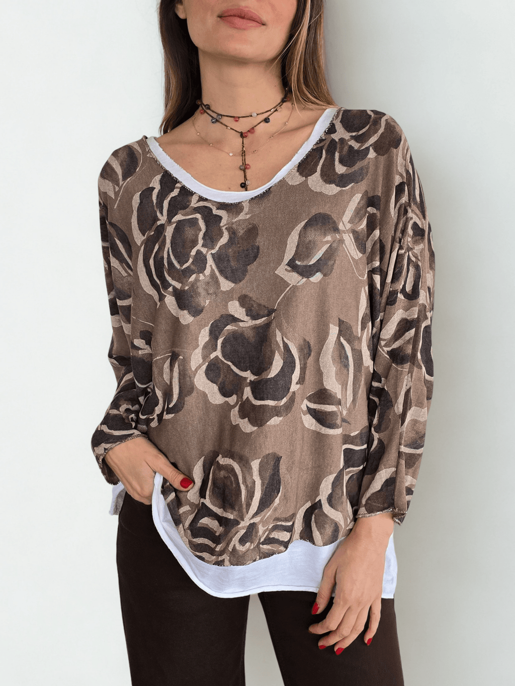 Sweater Italiano Estampado con Polera, color Chocolate