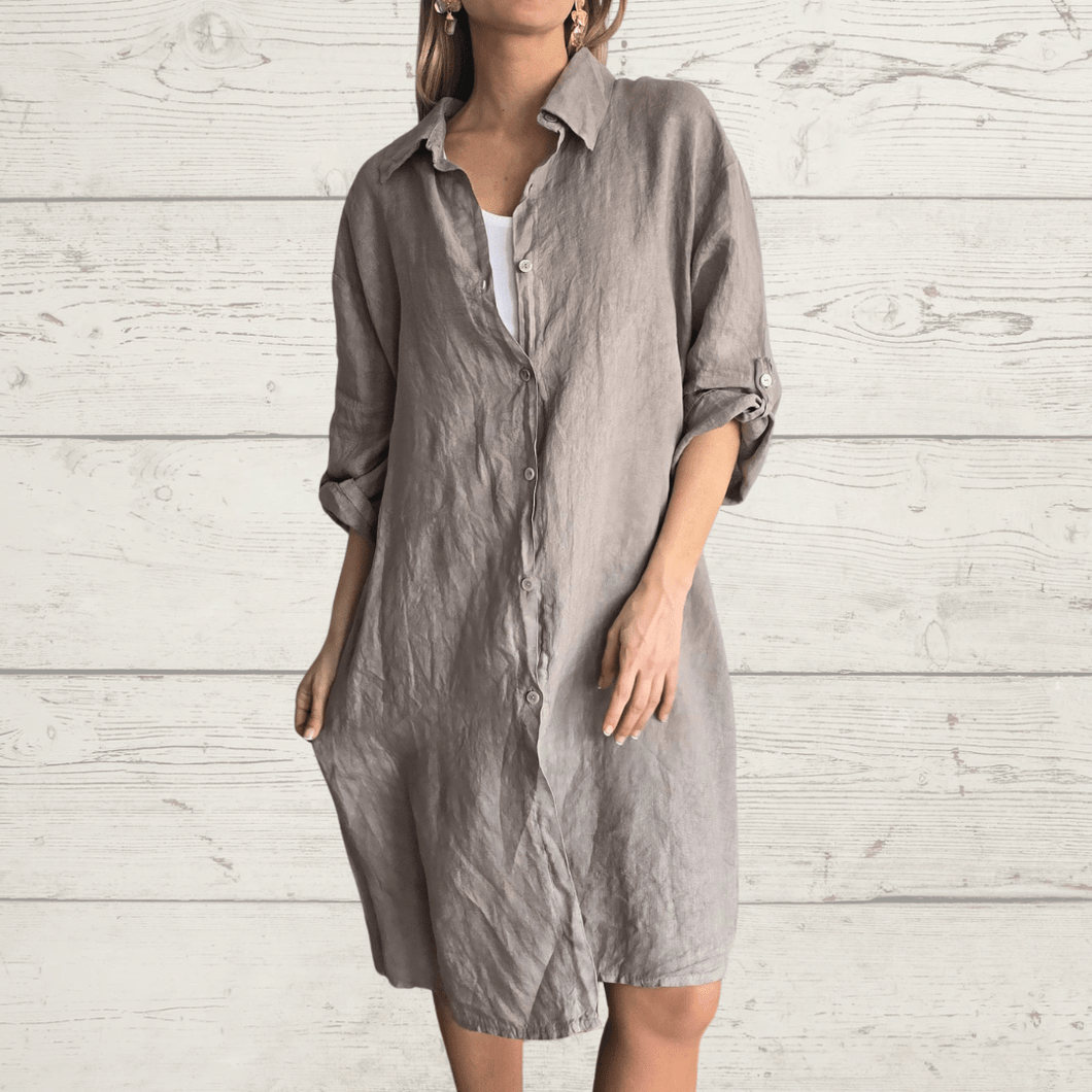 Vestido de lino Italiano, color Taupe