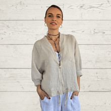 Cargar imagen en el visor de la galería, Chaqueta Bomber 100% Lino Italiano, color Beige
