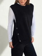 Sweater sin mangas Botones, color Negro