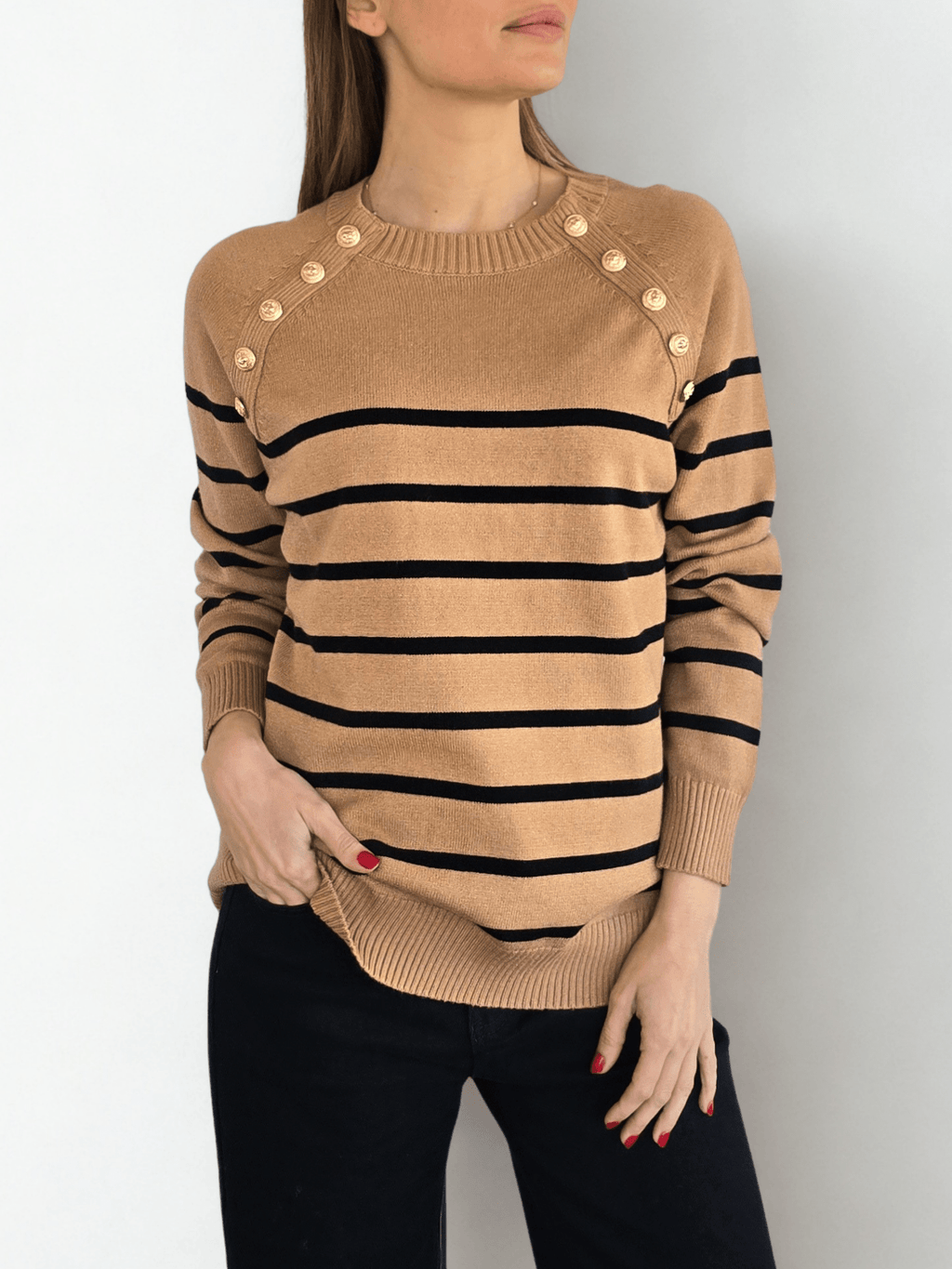 Sweater Rayado, fondo Camel