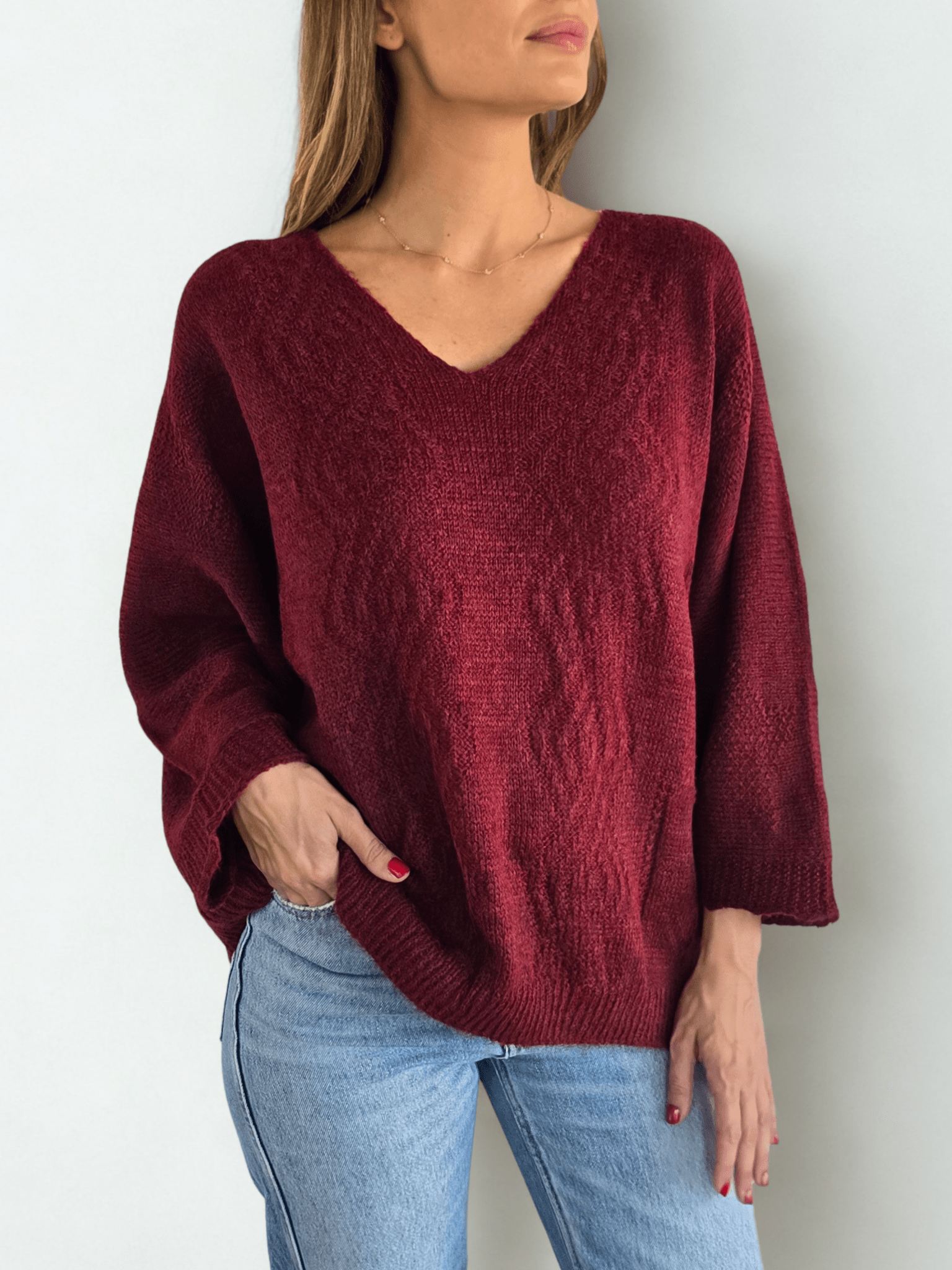 Sweater Italiano Tejido Rombo, color Burdeo