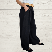 Cargar imagen en el visor de la galería, Pantalalón 100% Lino Italiano con cinturón, color Negro
