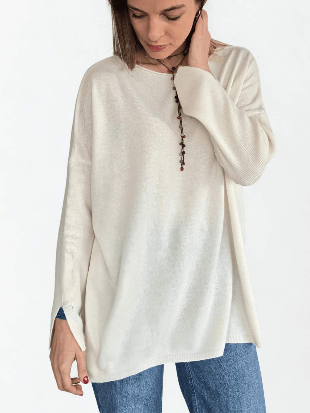 Sweater Italiano Puño Abierto, color Blanco Invierno