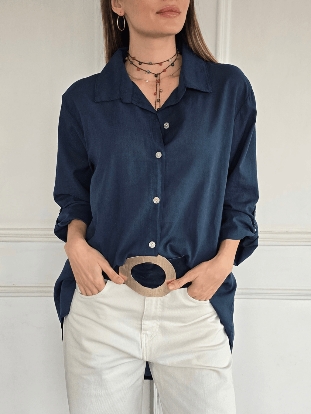 Blusa Italiana 100% Algodón, color Azul