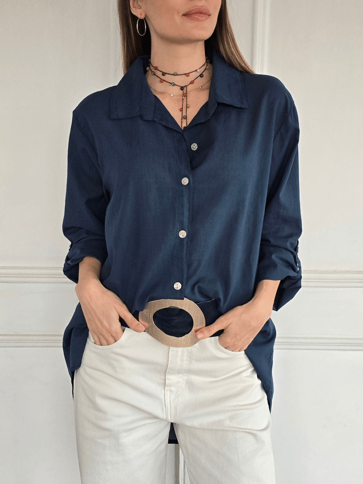 Blusa Italiana 100% Algodón, color Azul
